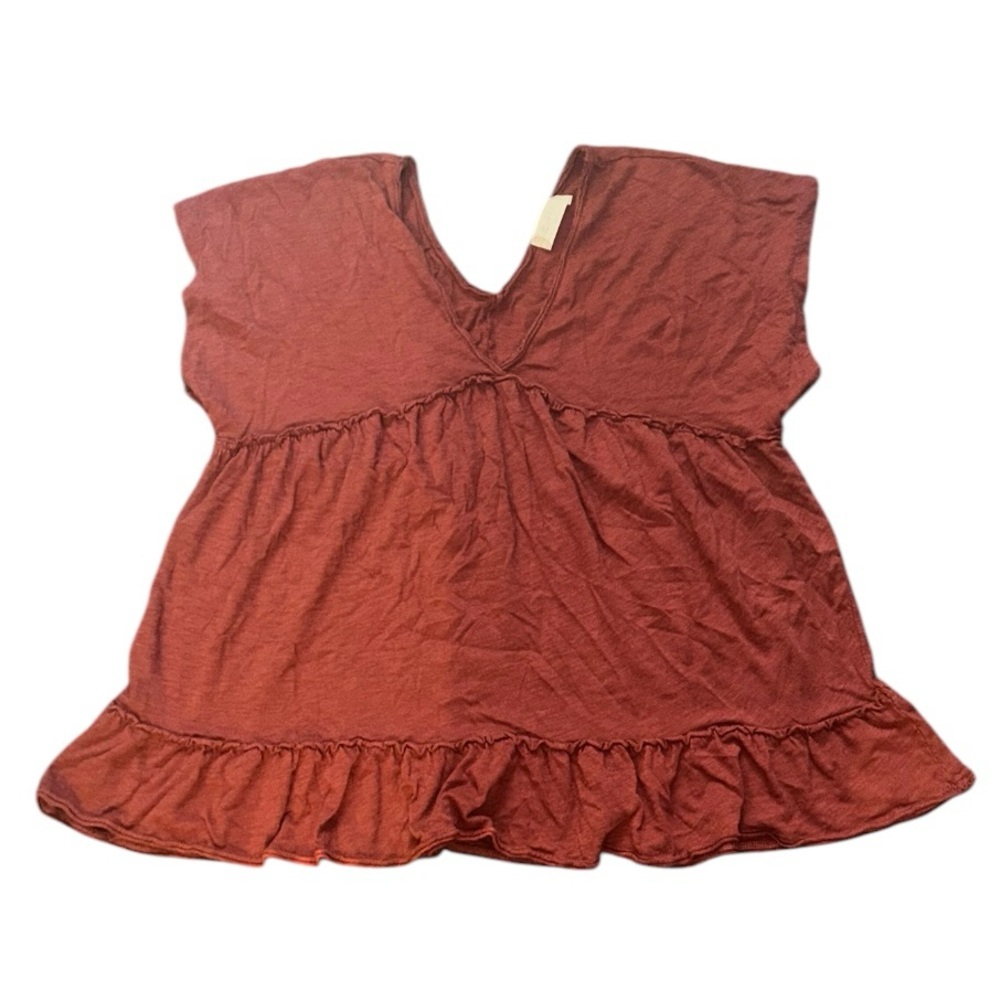 Altar’d State Rust/Brick/Burgundy Bohemian V Neck Ruffle Top